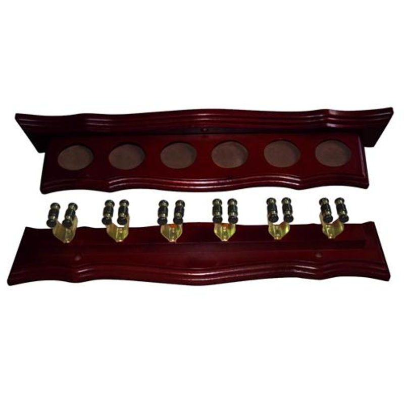 Cue Rack Deluxe 6 Clip Mahagony & Brass