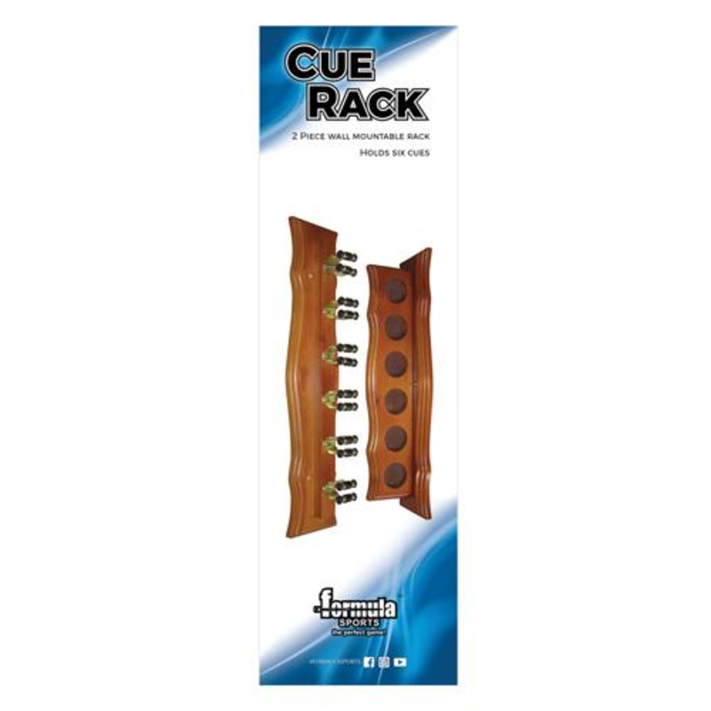 Cue Rack Deluxe 6 Clip Oak & Brass
