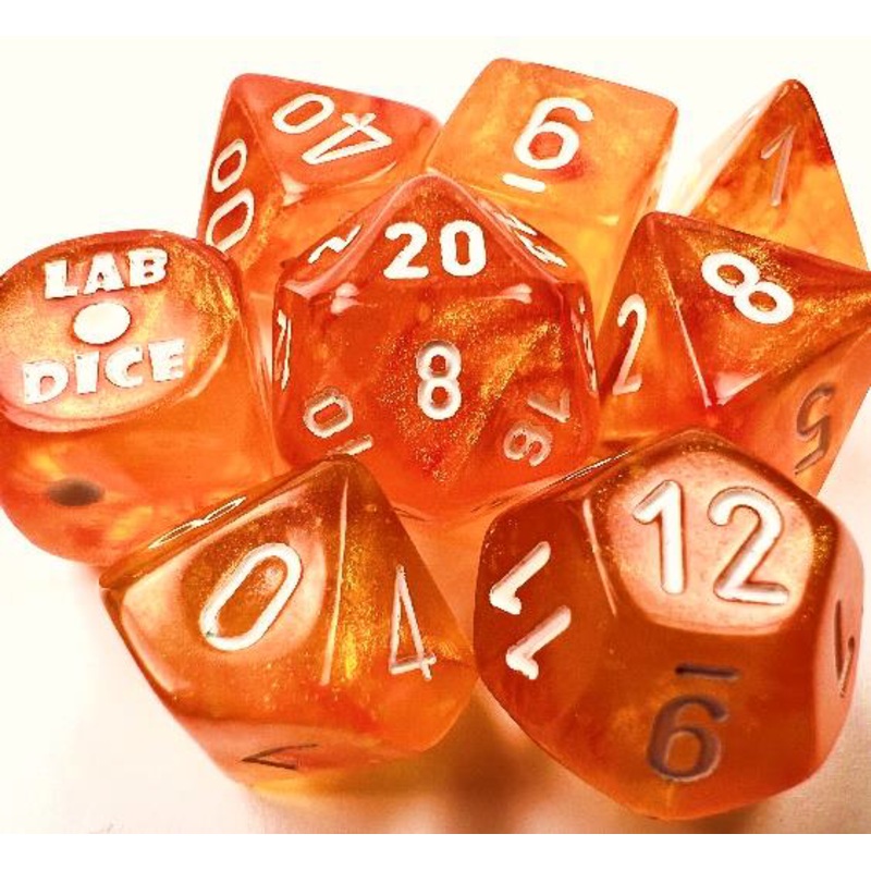 Chessex Lab Dice 7 pcs Blood Orange/White w Bonus Die