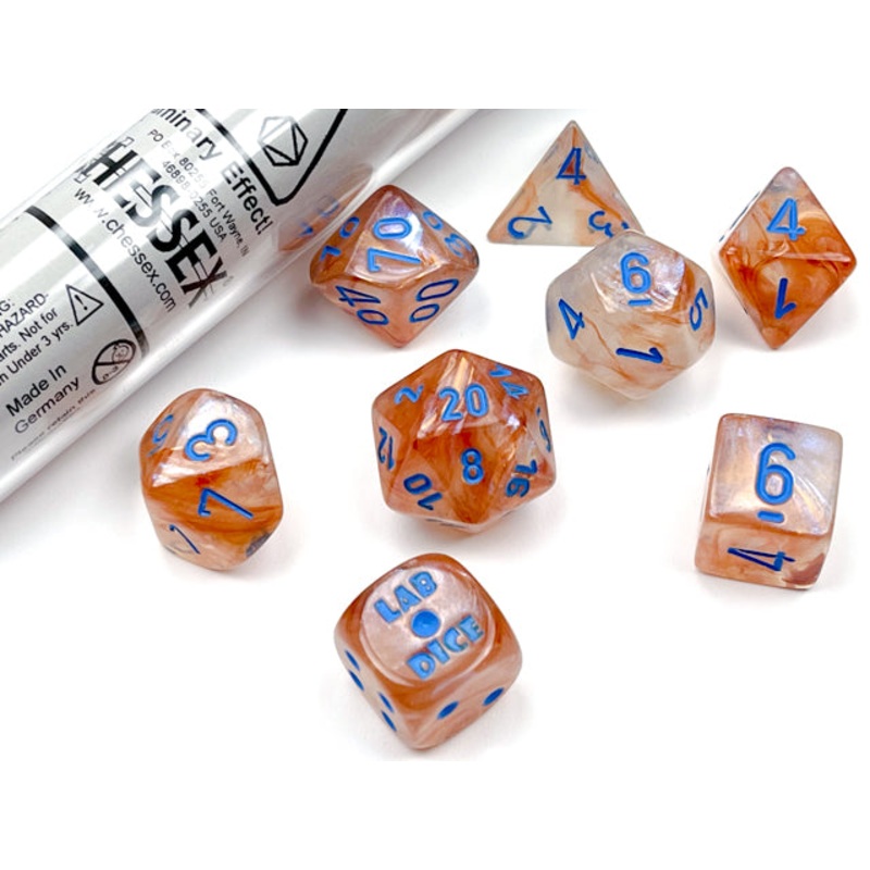 Chessex Lab Dice 7 pcs Borealis Rose/Gold Light Luminary w Bonus Die
