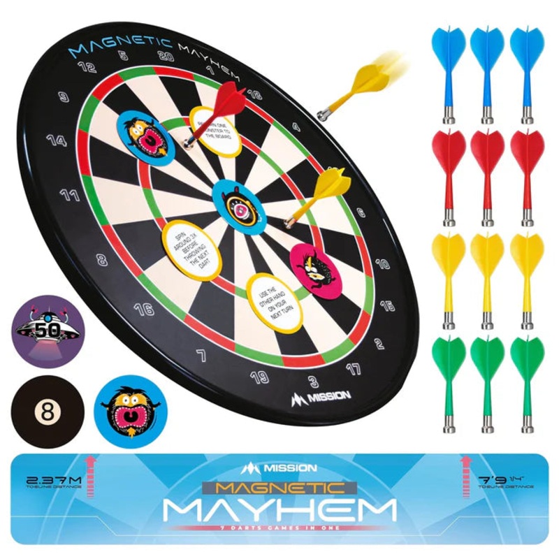 Mission Magnetic Mayhem – Fun Darts Game – 7 Games in One – with 12 Magnetic Darts