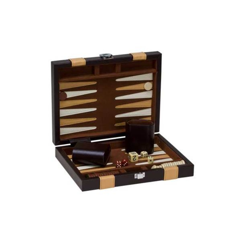 Backgammon: 9″ Brown/Tan leatherette Backgammon Set