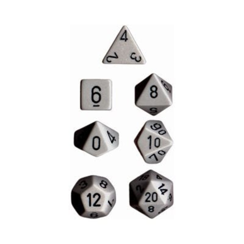 7 Die Set Dark Grey Opaque Dice with Black Numbers  – Chessex