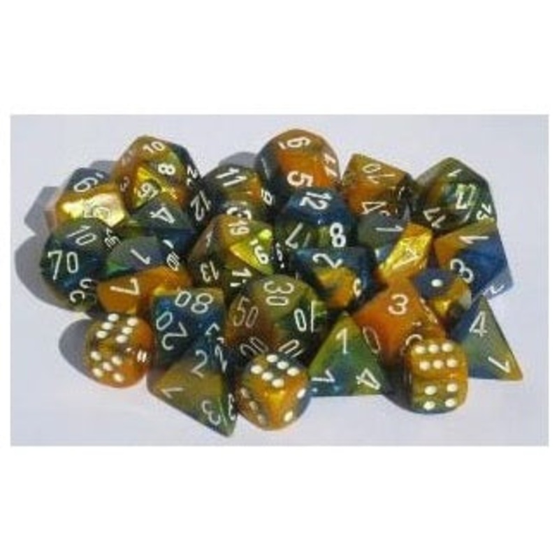Gemini Masquerade-Yellow/White Polyhedral Dice 10 Piece Set – Chessex