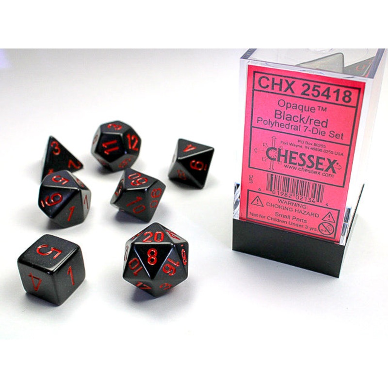 OPAQUE 7-DIE SET BLACK/RED- Chessex