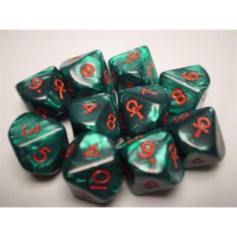 Pearl: Ankh Green/Red 10 Dice Set – Chessex