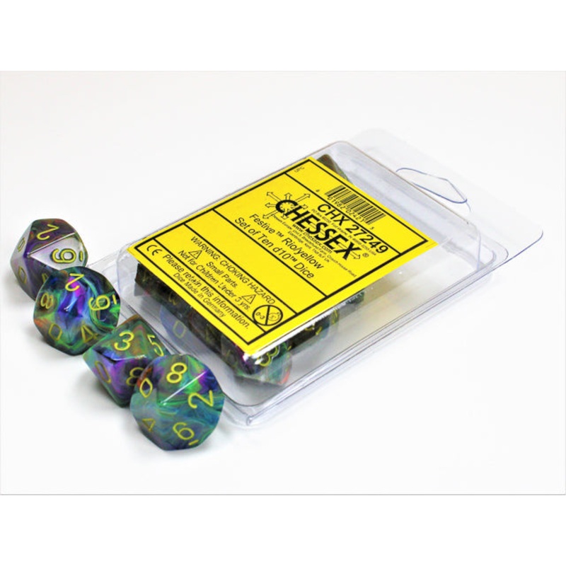 FESTIVE 7-DIE SET D10 W/YELLOW