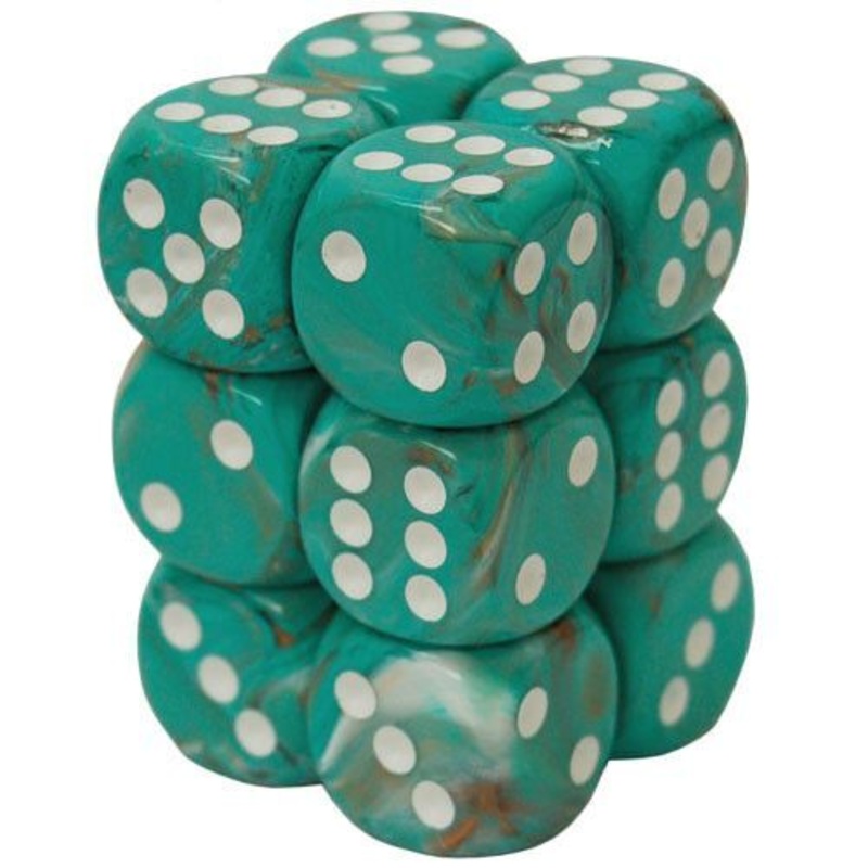 MARBLE 12D6 OXI-COPPER/WHITE Dice Block16MM