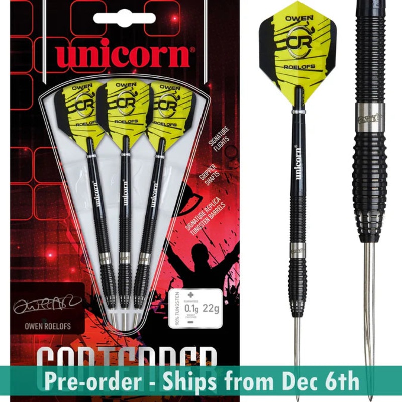 Unicorn Contender Darts – Steel Tip – 90% Tungsten – Owen Roelofs – 22g