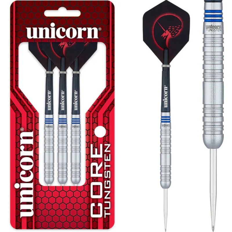 Unicorn Core Tungsten Darts – Steel Tip – Style 1 – Blue Ring  26g