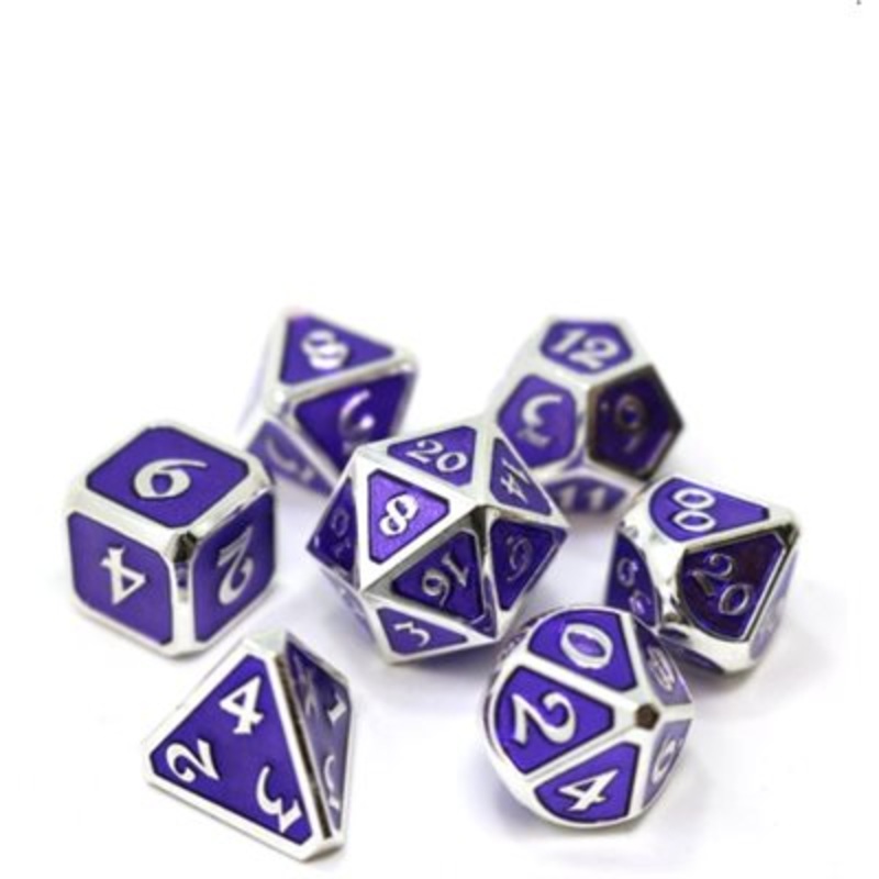 Metal Dice: 7 Pc RPG Set: Mythica Platinum Amethyst