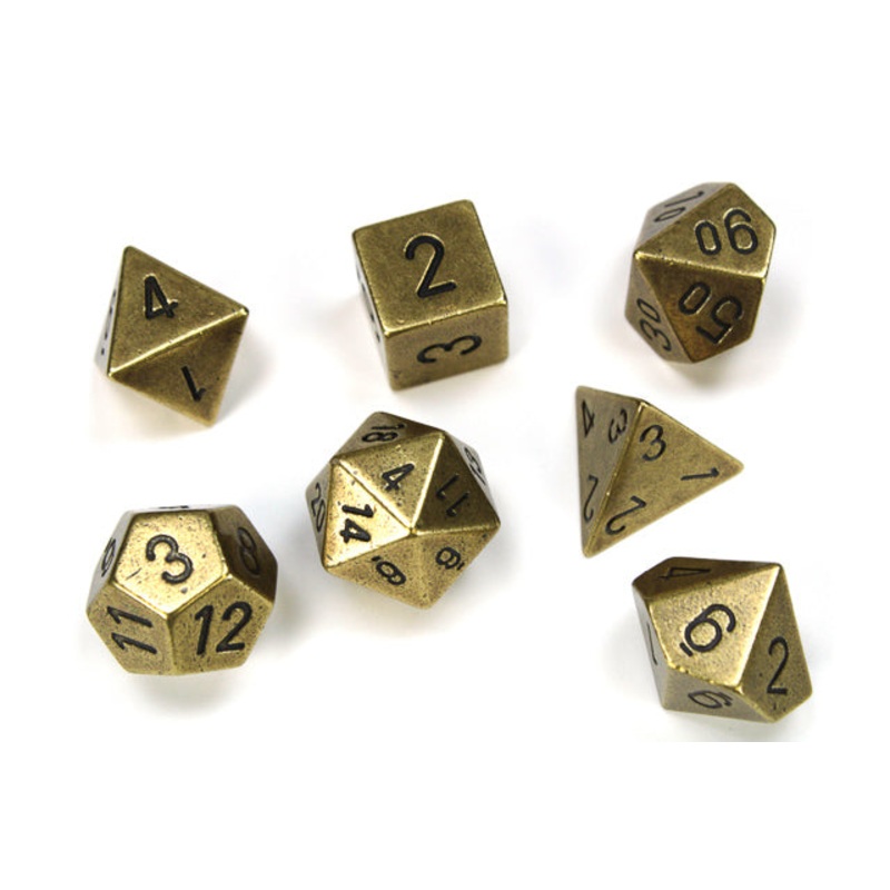 Metal Dice: 7pc Old Brass