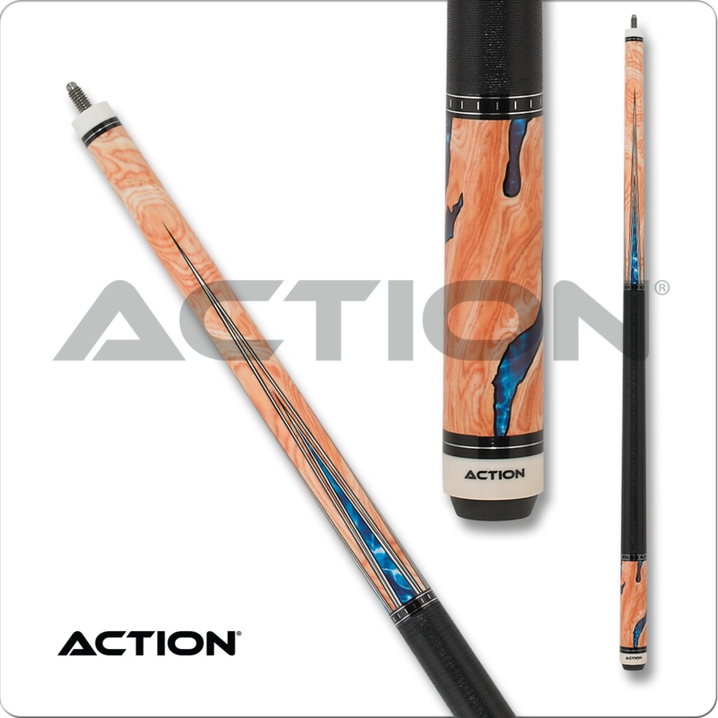Action Pool Cue – Burl wood overlay with water design ACT153
