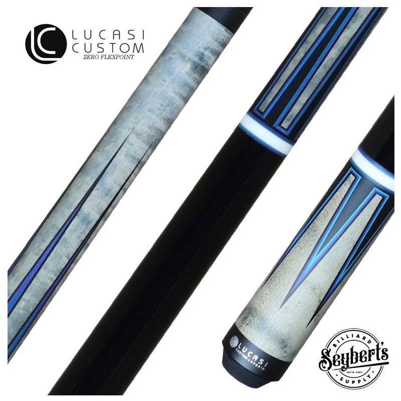Lucasi Zero Flexpoint Grey Stained Maple with Blue/Green Veneer Points and Midnight Black Wrapless Pool Cue – LZC53