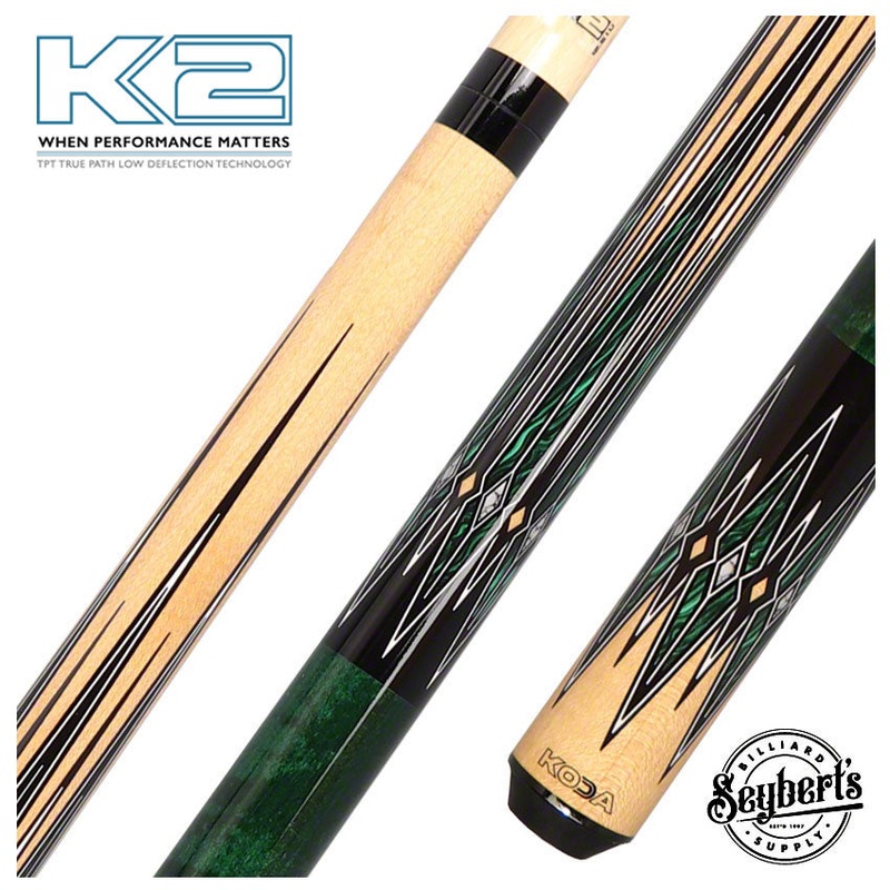 K2 KL180 8 Point Natural/Green/Black Graphic Pool Cue with 12.50mm LD Shaft – KL180