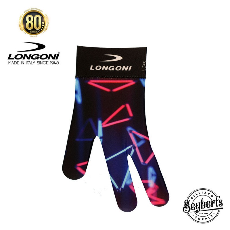 Longoni Left Hand Billiard Glove – Blue/Pink Neon Triangles
