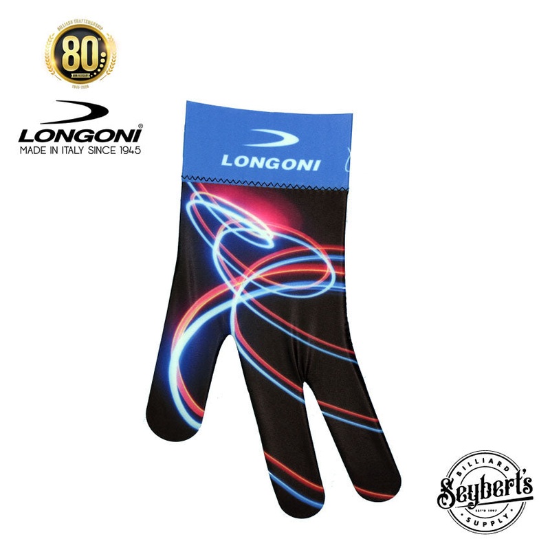 Longoni Left Hand Billiard Glove – Blue/Red Neon Swirls
