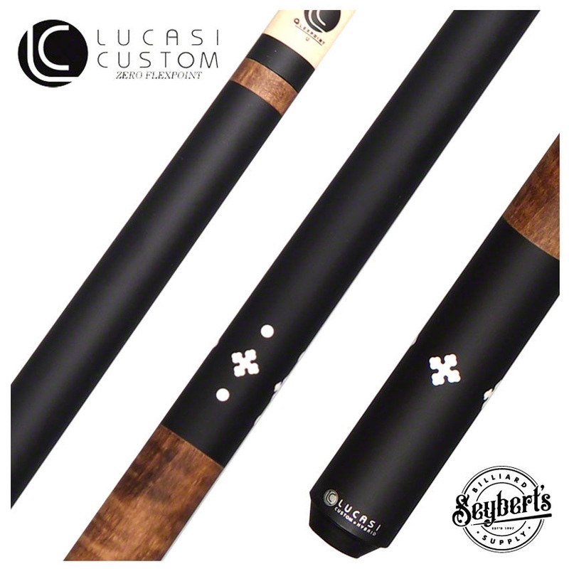 Lucasi Zero Flexpoint Matte Black with 4 Imitation Bone Inlays and Walnut Stained Curly Maple Wrapless Pool Cue – LZC58