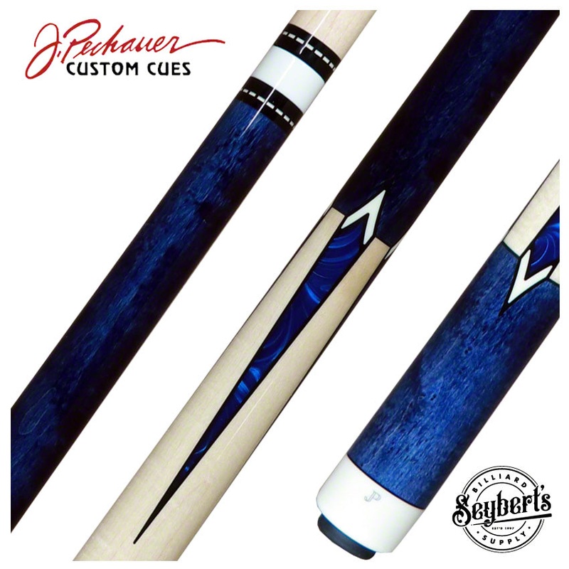Pechauer JP Series Blue Stained Maple with Blue Pearl Points and Natural Maple Wrapless Pool Cue – JP13S