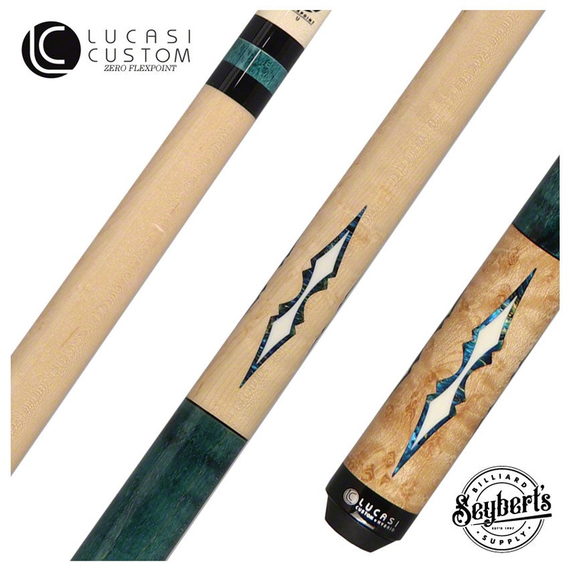 Lucasi Zero Flexpoint Natural Birdseye Maple with 4 Aquamarine Inlays and Teal Stained Birdseye Maple Wrapless Pool Cue – LZC59