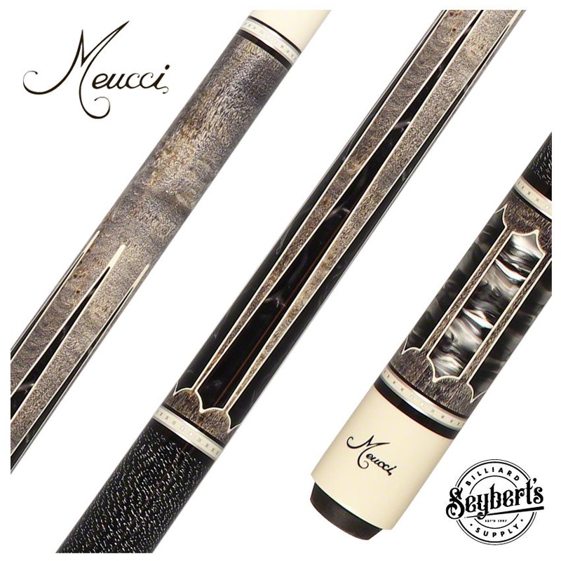 Meucci 2020 Gray – Black Pearl – Black/White Wrap Pool Cue with Pro Shaft – 2020GYBKBKWHP