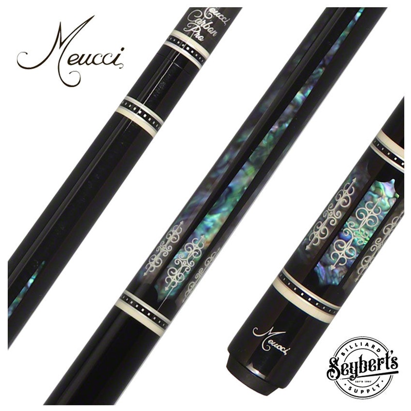 Meucci 21st Century 3 Black – Abalone Pearl – Black Wrap Pool Cue with Carbon Shaft – 2103BKABBKC