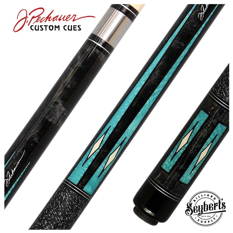 Pechauer Pro Series Ebony Stained Maple with Aquamarine Points and Inlays Pool Cue – P20C-AQ
