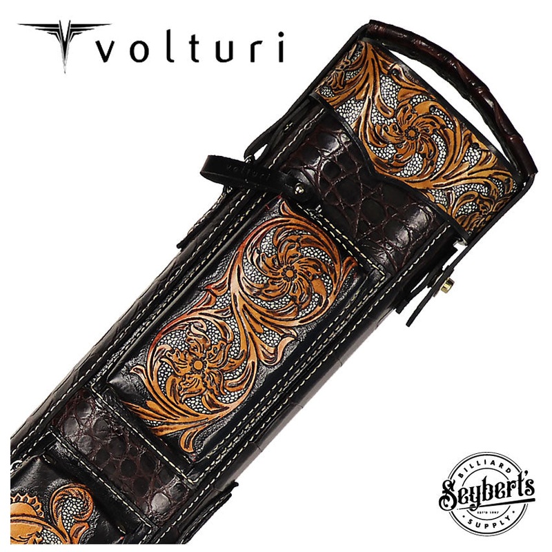 Volturi Custom Genuine Crocodile Dark Brown 4×8 Hard Pool Cue Case – VCDBC4x8