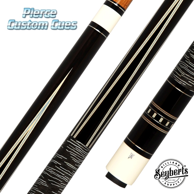 Jim Pierce Custom Cues – Ebony With Stacked Wrap – 1 Maple & 1 Keilwood Shaft