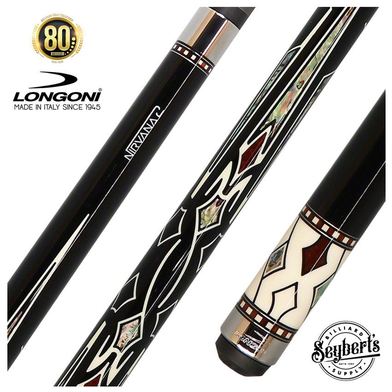Longoni Stecca Nirvana 2 Black Nox Pool Cue with Luna Nera American Pure Graphite Shaft – LG24504