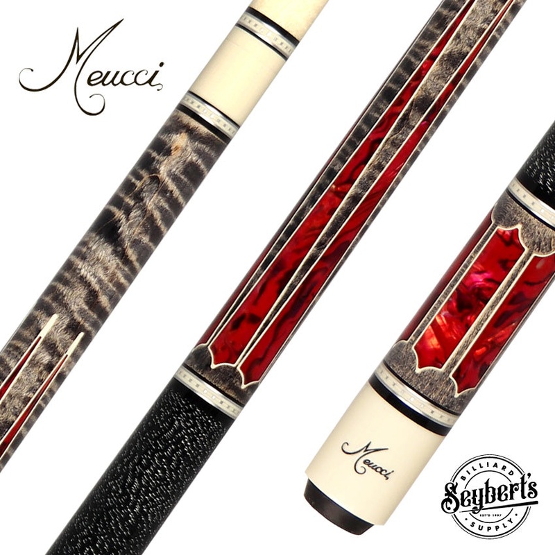 Meucci 2020 Gray – Red Pearl – Black/White Wrap Pool Cue with Pro Shaft – 2020GYRDBKWHP