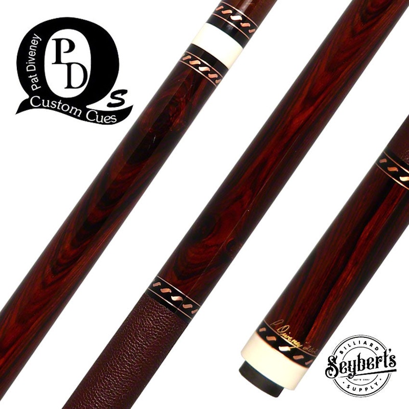 Pat Diveney Cocobolo Copper Ringwork and Elephant Wrap Custom Pool Cue With Two Dark Roast Trans-K Shafts – DC3200