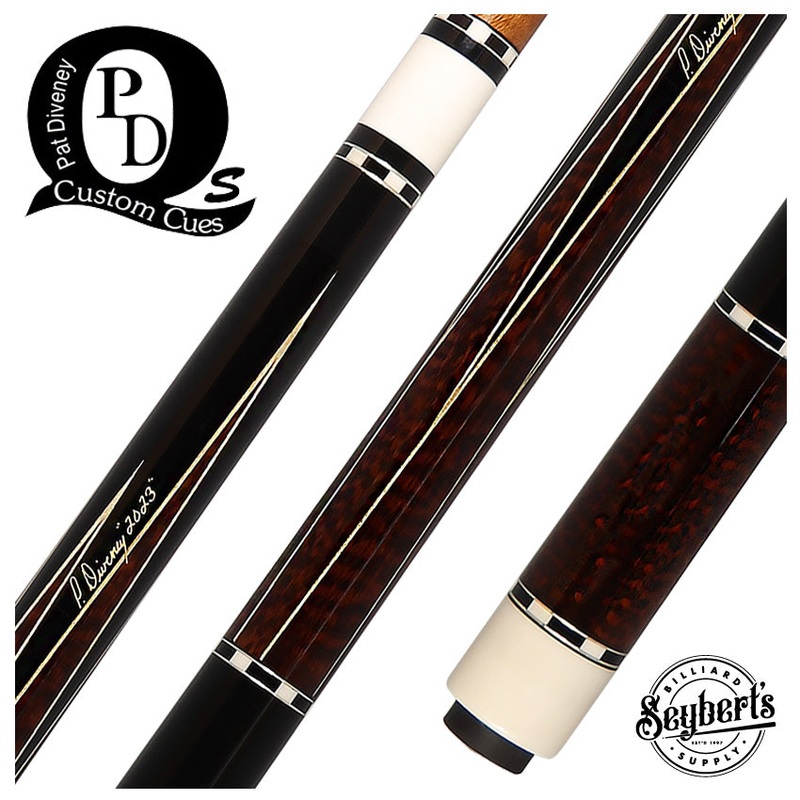 Pat Diveney Ebony 6-Point Snakewood Custom Pool Cue with Honey Roast Trans-K & Maple LD Shaft – DC3200EB6P