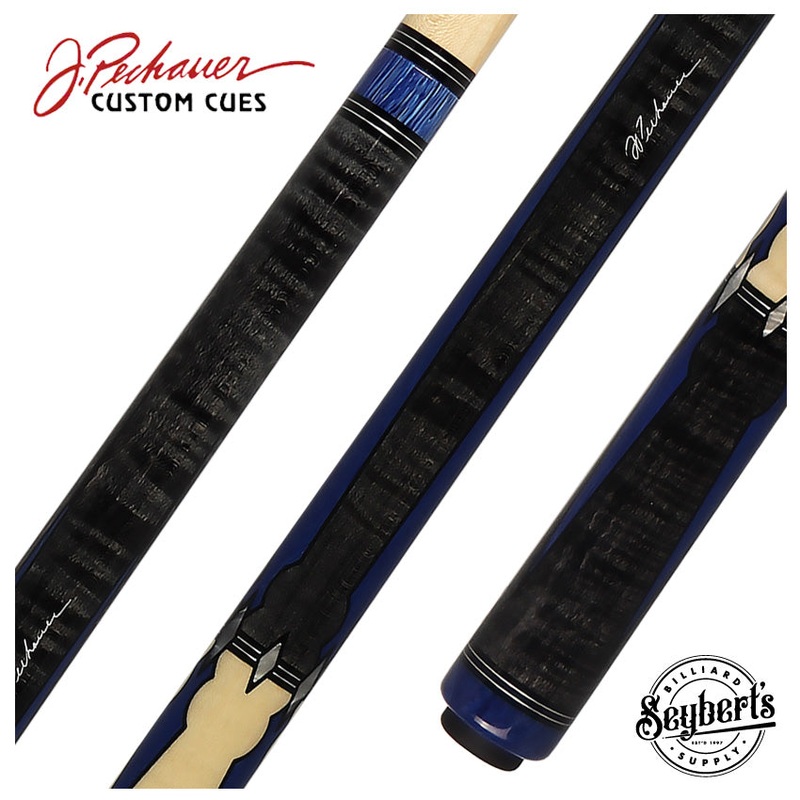 Pechauer Pro Series Carbon Stained Maple with Blue Juma Points and Natural Maple Wrapless Pool Cue – P12R