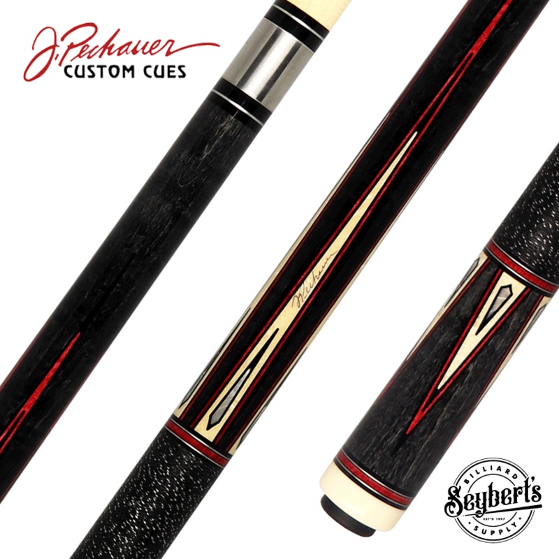 Pechauer Pro Series Carbon Stained Maple with Maple Points and Red Veneers Pool Cue – P15R