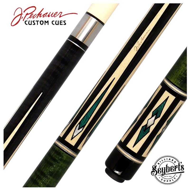 Pechauer Pro Series Ebony Stained Maple with Maple Points and Malachite Inlays Pool Cue – P11N