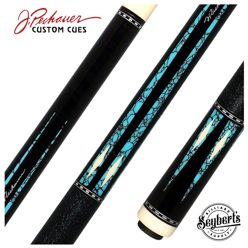 Pechauer Pro Series Ebony Stained Maple with Turquoise Points and Sim. Ivory Inlays Pool Cue – P21N