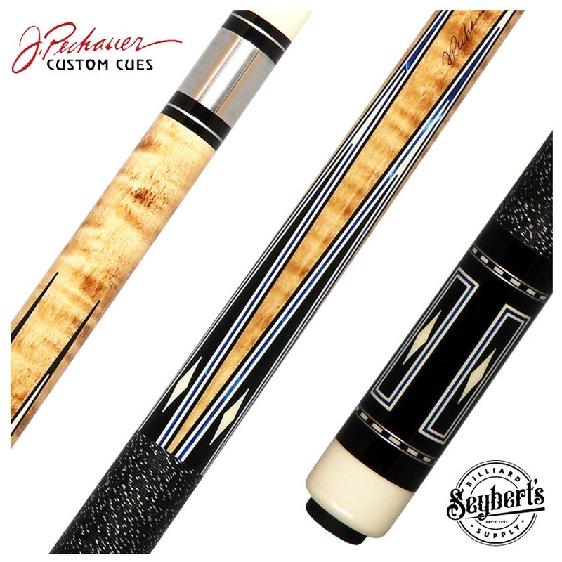 Pechauer Pro Series Natural Stained Maple with Blue Juma and Black Points Pool Cue – P16R