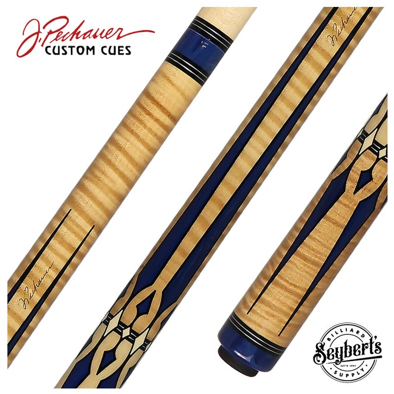 Pechauer Pro Series Natural Stained Maple with Blue Juma Points and Natural Maple Wrapless Pool Cue – P19N