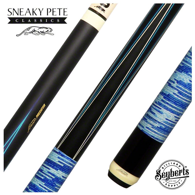 Predator 4 Point Sneaky Pete  Blue/White  Stacked Leather Wrap Pool Cue – True Splice – SP4BL-SLWMXBLWH