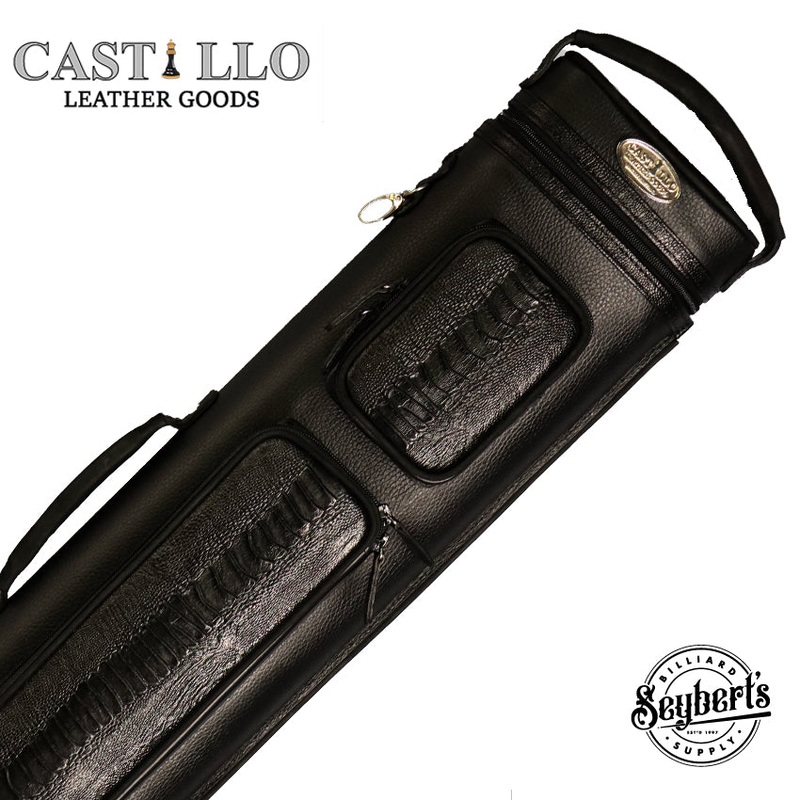 Castillo Black Leather with Black Ostrich Leg Accent 4×7 Hard Leather Pool Cue Case – CLG47BKBKOS