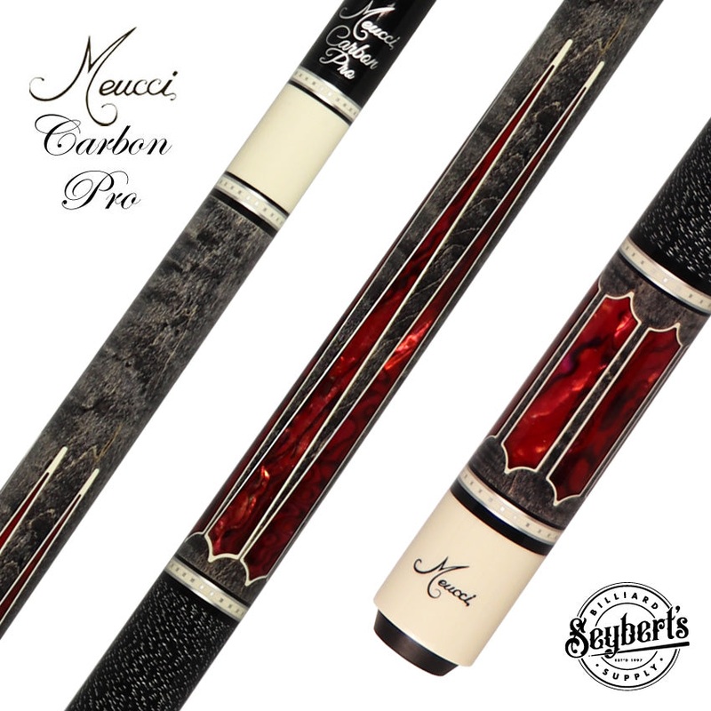 Meucci 2020 Gray – Red Pearl – Black/White Wrap Pool Cue with Carbon Shaft – 2020GYRDBKWHC