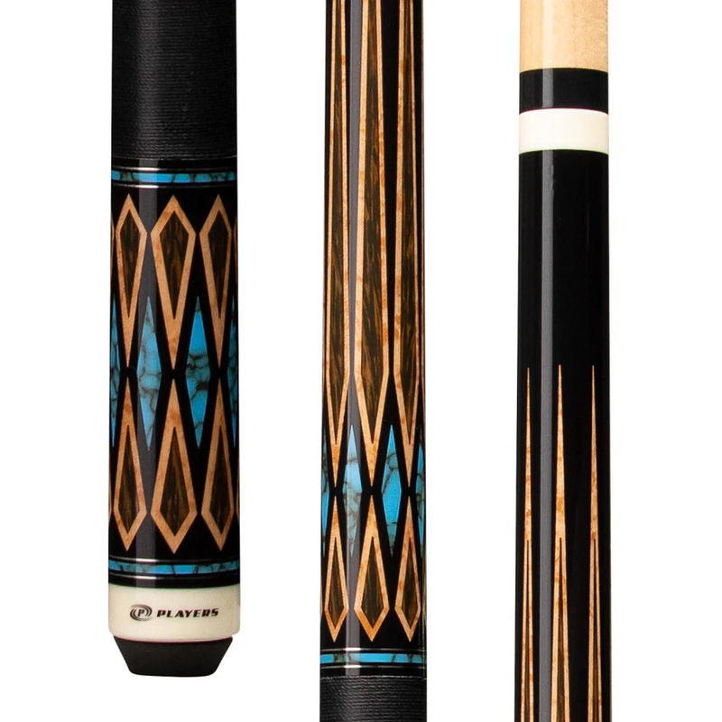 PLAYERS E2331 Black Palm & Blue Recon Pool Cue w/ Black Linen Wrap