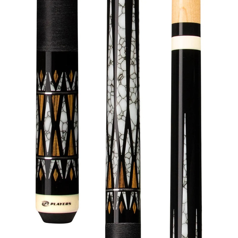 PLAYERS E2341 Black White Recon Pool Cue w/ Black Linen Wrap