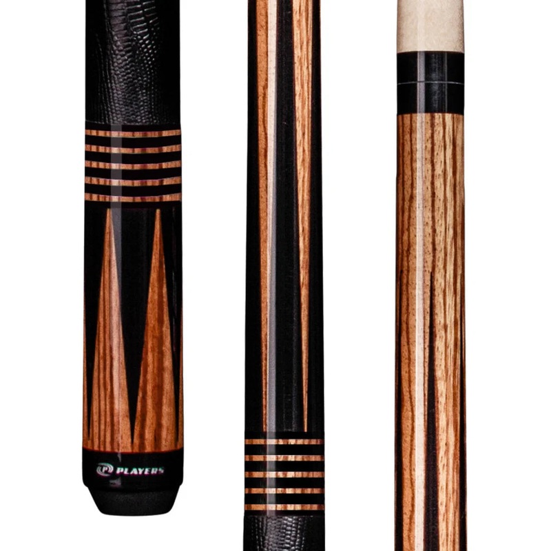 PLAYERS E2346 Black & Zebrawood Pool Cue w/ Embossed Leather Wrap