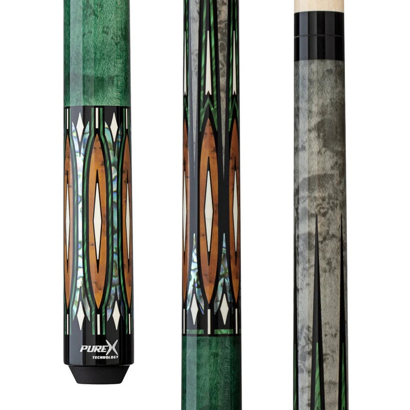 Pure X HXT107 Green and Grey Stain Maple Pool Cue w/ Malachite and Thuya Burl Accents