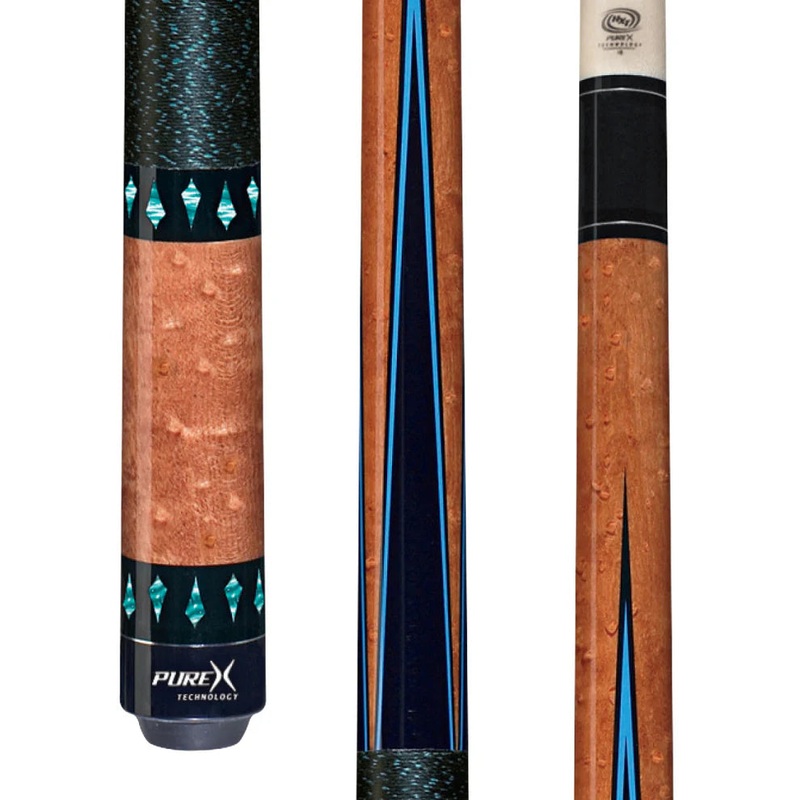 Pure X HXT30 Birdseye Maple & Black/Turquoise Points Pool Cue w/ Black Linen Wrap
