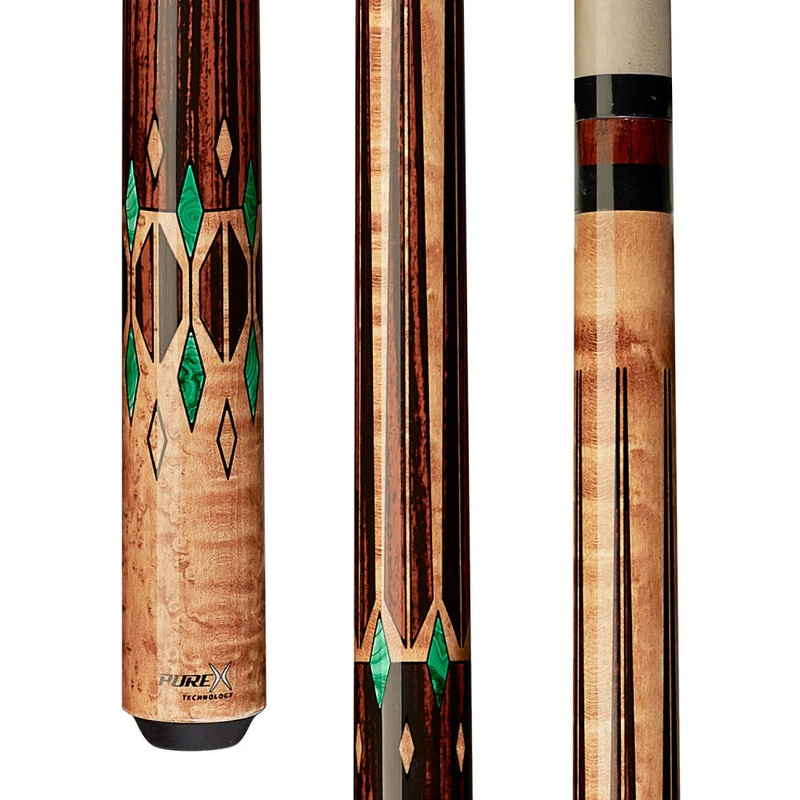 Pure X HXT72 Golden Birdseye Maple/Cocobolo & Green Malachite Wrapless Pool Cue
