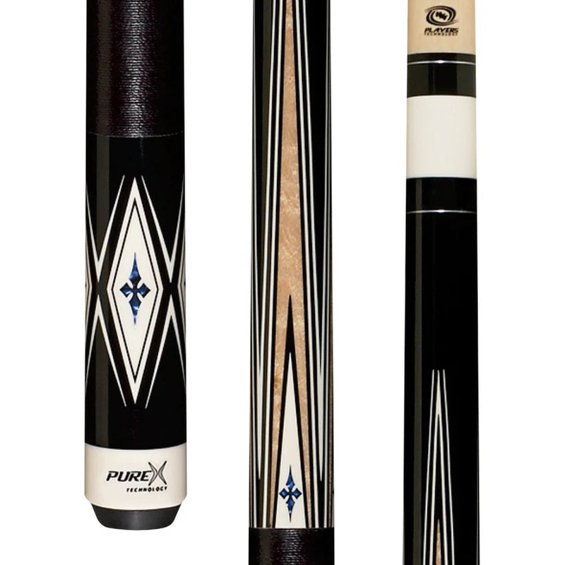 Pure X HXT99 Black and Natural Maple Pool Cue w/ Cobalt Blue Inlays and Black Linen Wrap
