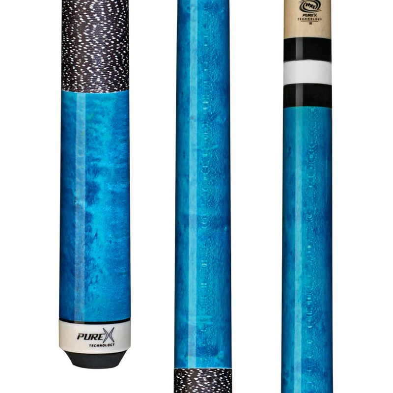 Pure X HXTC10 Teal Stained Birdseye Maple Pool Cue w/ Black and White Linen Wrap